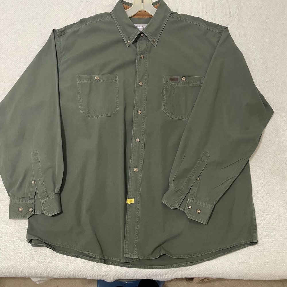Carhartt Army Green Men’s Button Down Shirt Like New Long Sleeve XXL Big & Tall - Picture 5 of 11